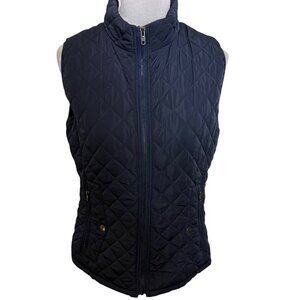 Fisoul Womens Quilted Vest Size M Navy Blue Lightweight Side Pockets Outerwear